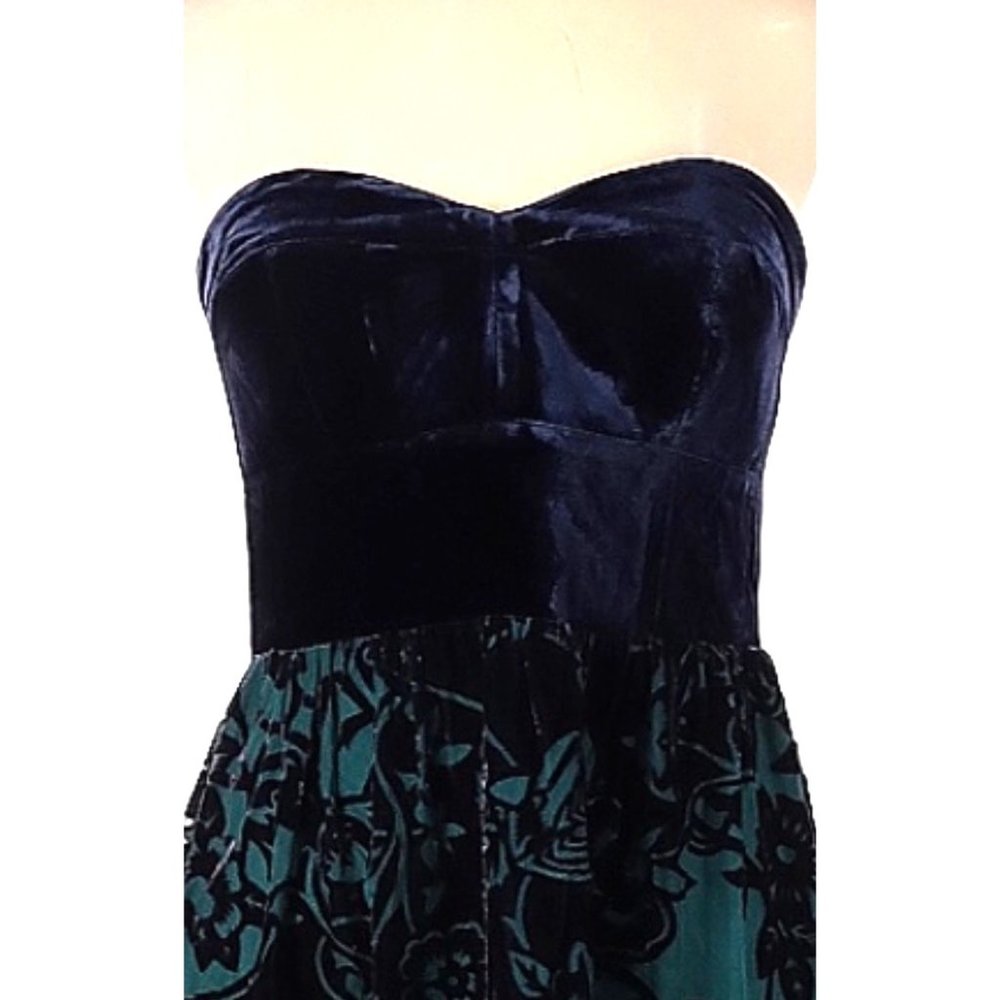 WD.NY Strapless Velvet Cocktail Dress Size 8 Sweetheart Neck Floral Silk Blend - Picture 2 of 9
